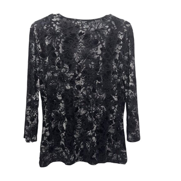 Vintage Y2k Nine West Black-Silver Floral Velvet Stretch Blouse SZ Large - Picture 5 of 12